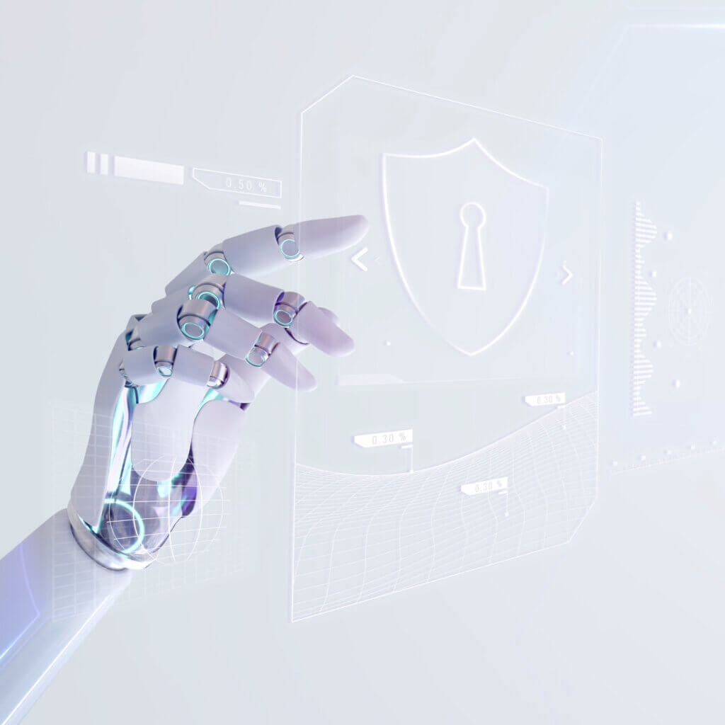 Robotic hand interacting with digital security interface
